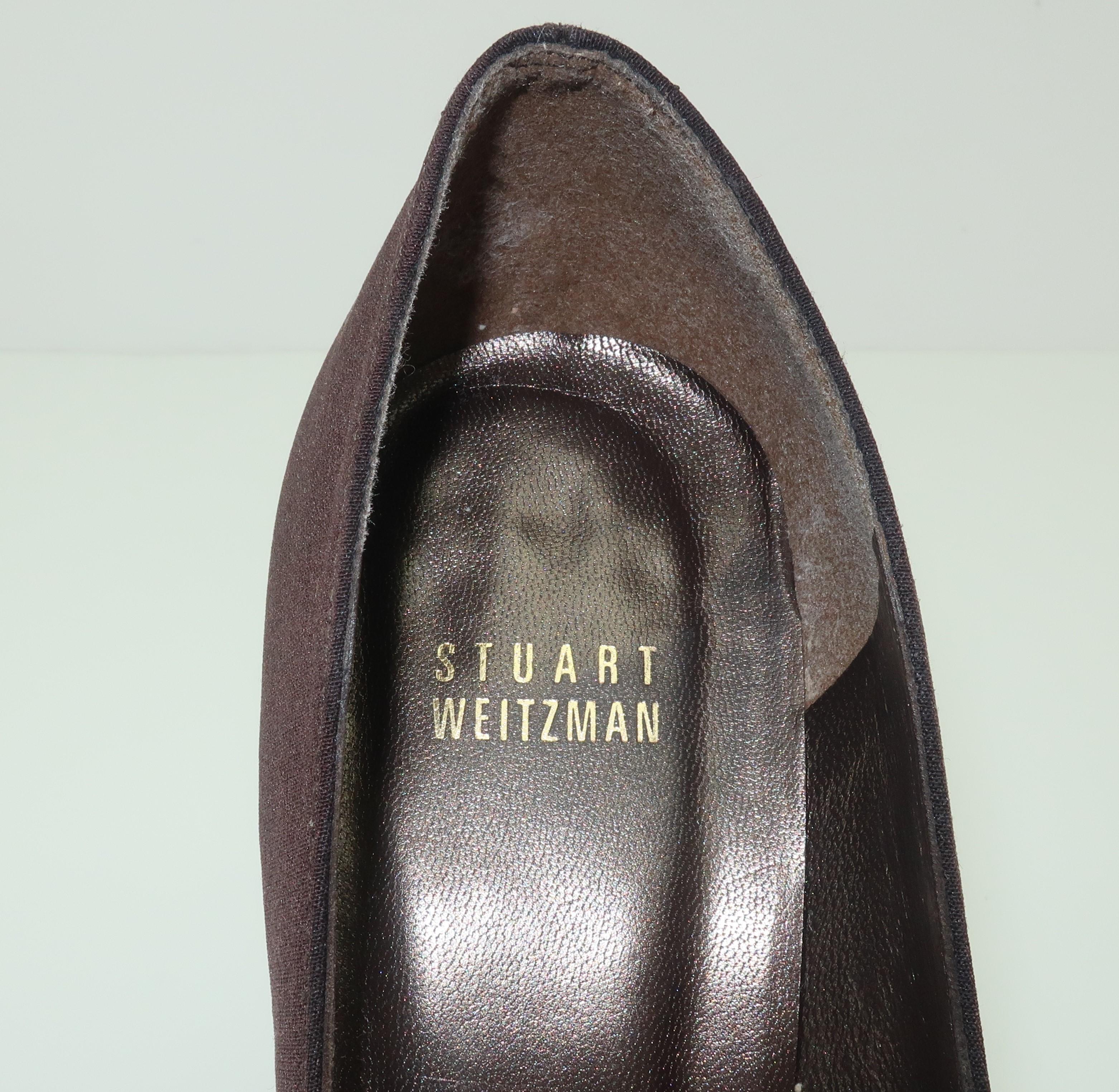 Stuart Weitzman Brown Silk & Black Patent Leather Platform Shoes Sz 8 1/2 1