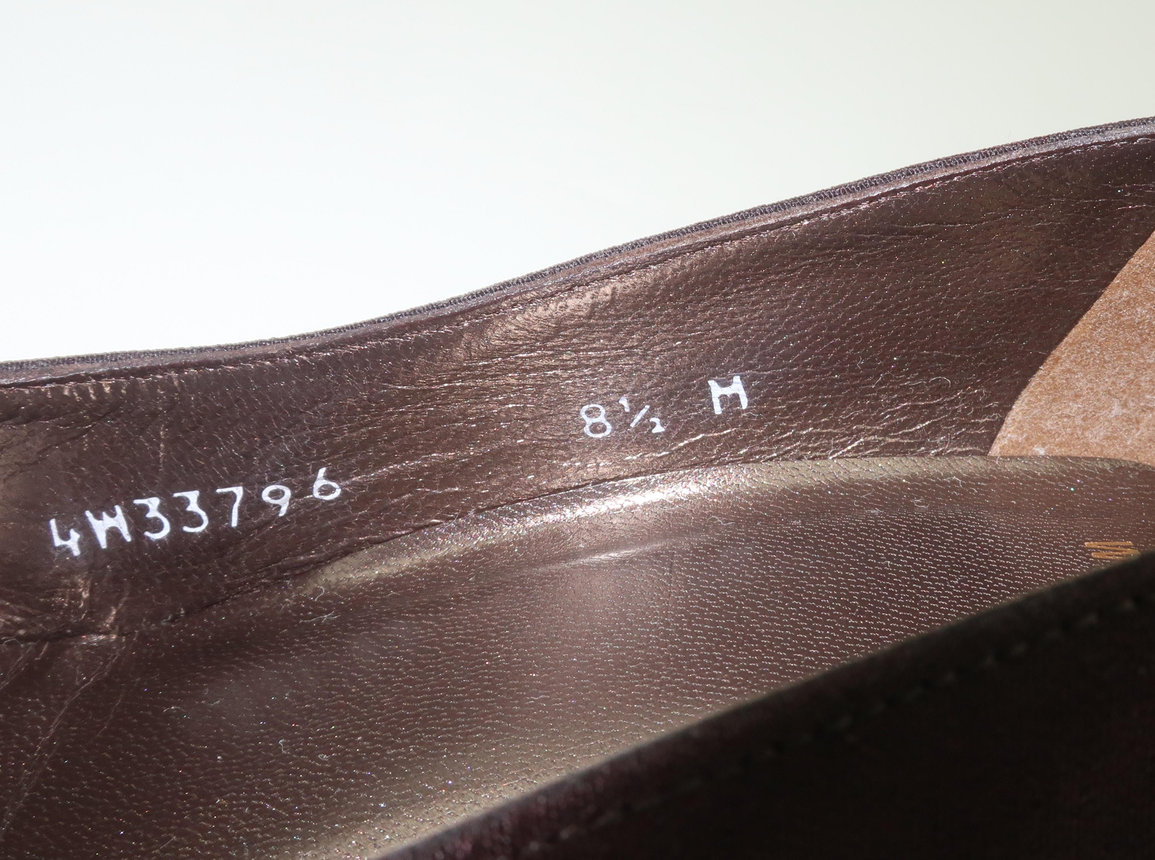 Stuart Weitzman Brown Silk & Black Patent Leather Platform Shoes Sz 8 1/2 2