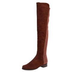 Used Stuart Weitzman Brown Suede Knee Length Boots Size 40