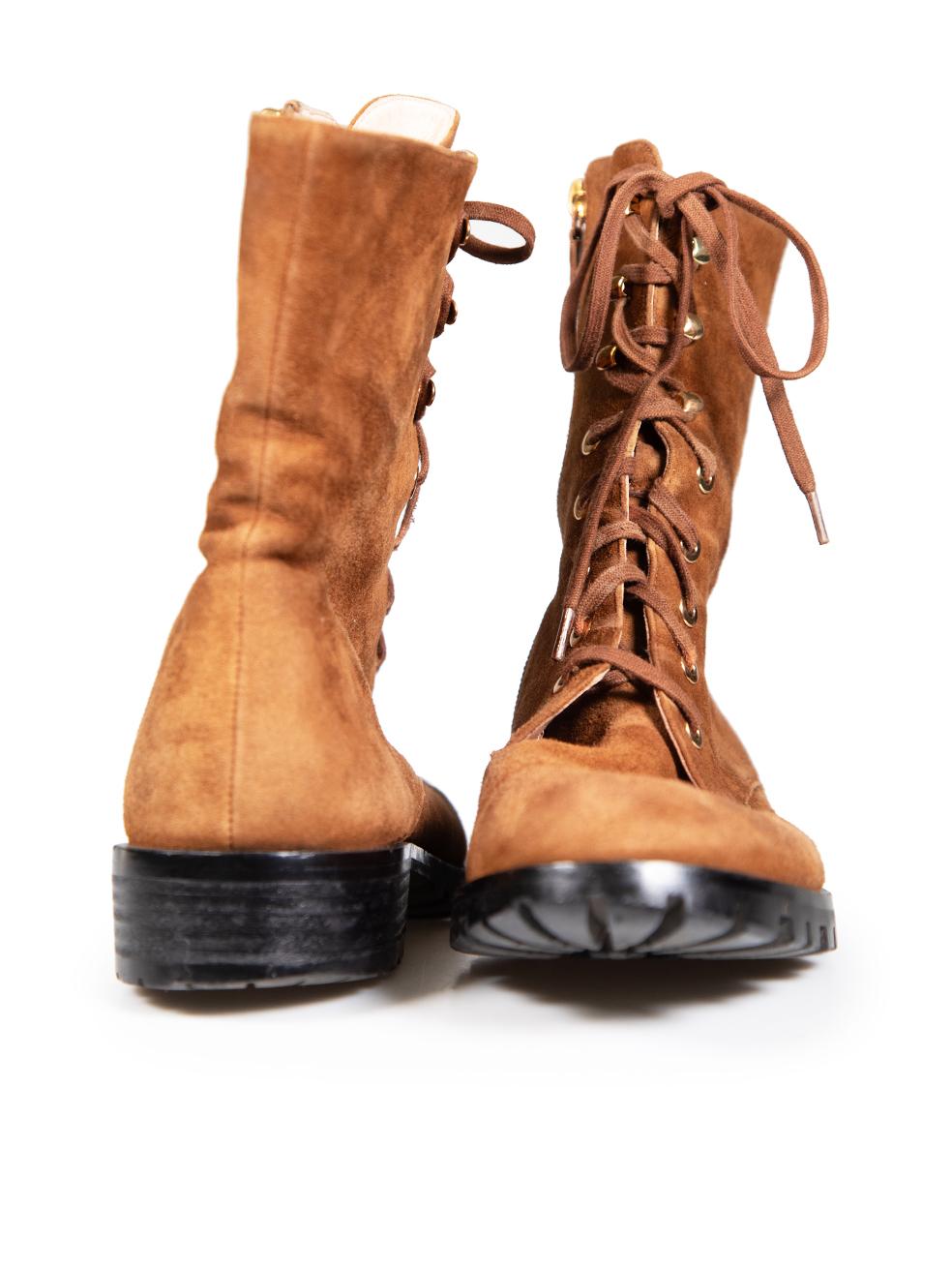 Marron Stuart Weitzman Brown Suede Lace Up Combat Boots Size US 9 en vente