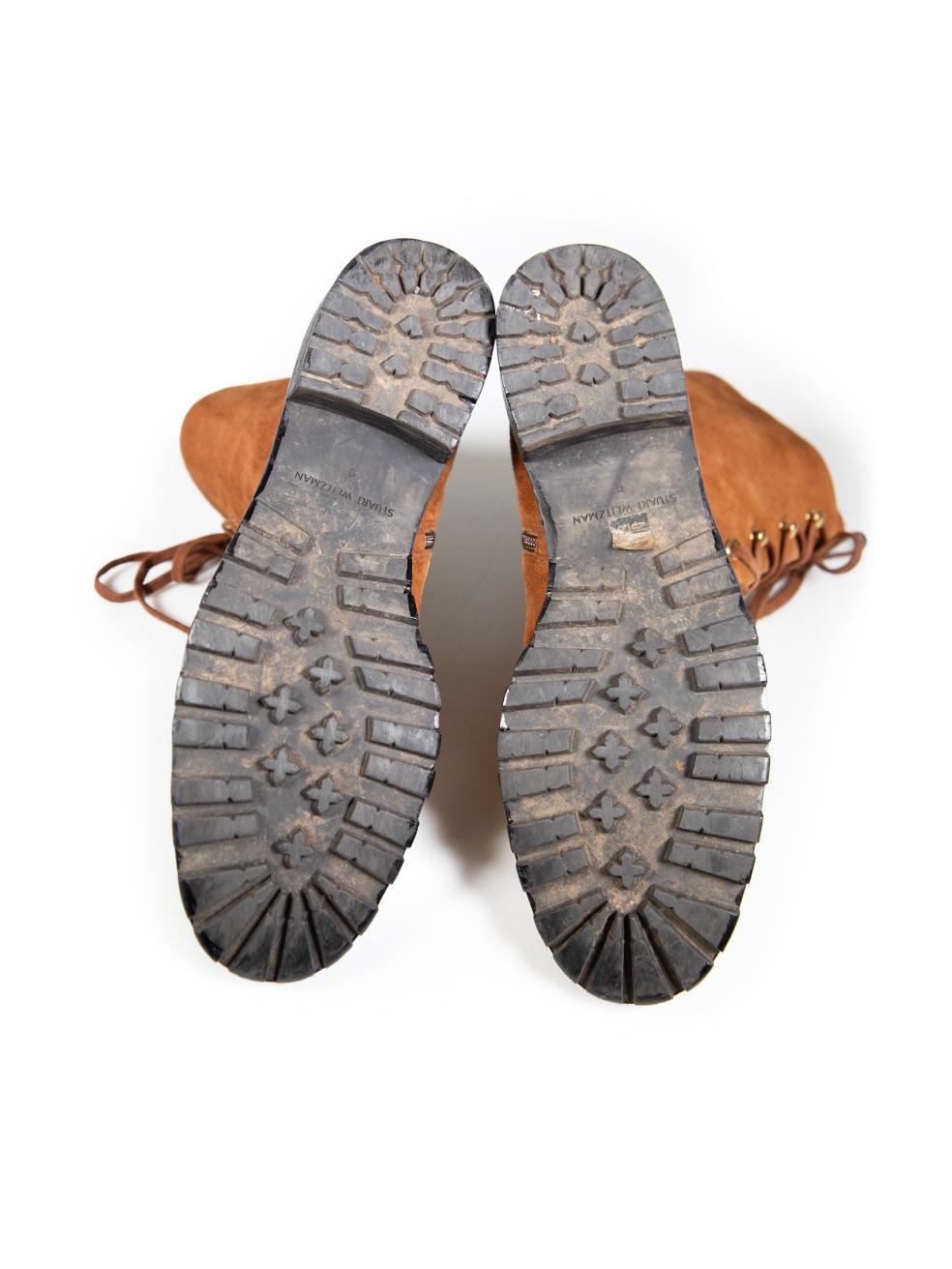 Stuart Weitzman Brown Suede Lace Up Combat Boots Size US 9 Bon état - En vente à London, GB