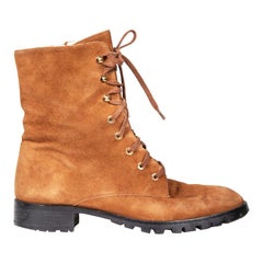 Stuart Weitzman Brown Suede Lace Up Combat Boots Size US 9