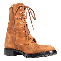Stuart Weitzman Brown Suede Lace Up Combat Boots Size US 9