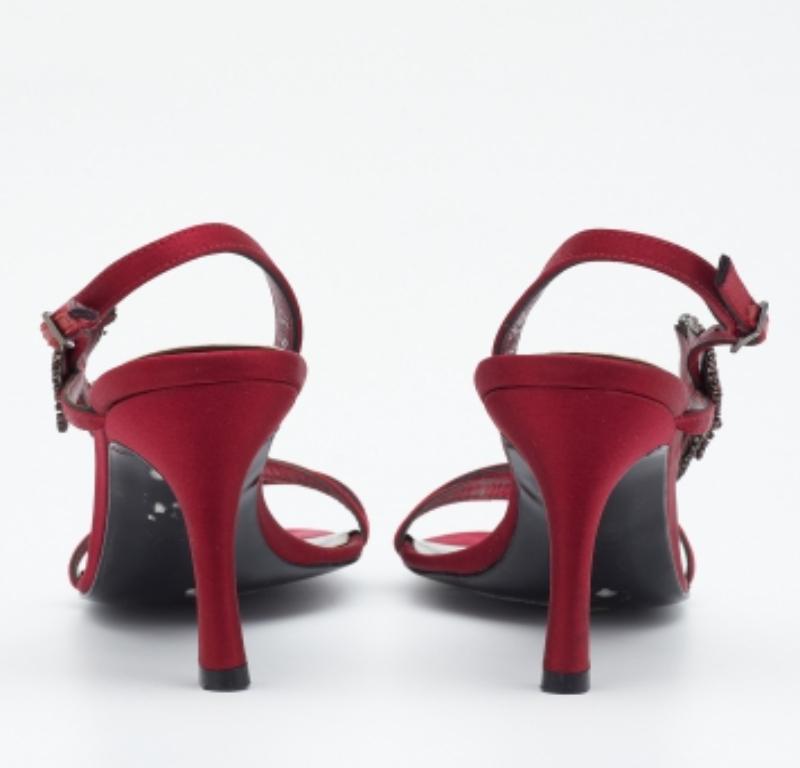 Stuart Weitzman Burgundy Satin Crystal Embellished Slingback Sandals Size 37 For Sale 1