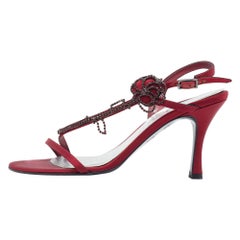 Stuart Weitzman Burgundy Satin Crystal Embellished Slingback Sandals Size 37