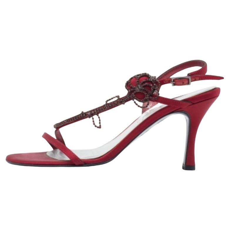 Stuart Weitzman Burgundy Satin Crystal Embellished Slingback Sandals Size 37 For Sale