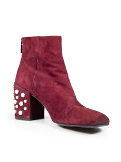 Stuart Weitzman Burgundy Suede Faux Pearl Boots Size US 9