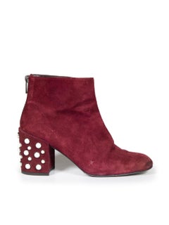 Stuart Weitzman Burgundy Suede Faux Pearl Boots Size US 9