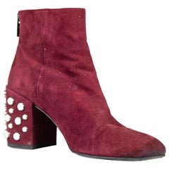 Stuart Weitzman Burgundy Suede Faux Pearl Boots Size US 9