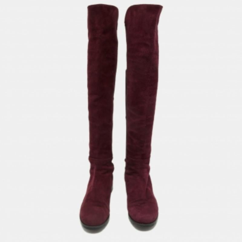 Nero Stuart Weitzman - Stivali al ginocchio in pelle scamosciata borgogna - misura 34,5 in vendita