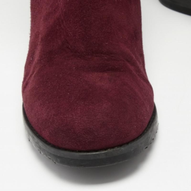 Stuart Weitzman - Stivali al ginocchio in pelle scamosciata borgogna - misura 34,5 in vendita 3
