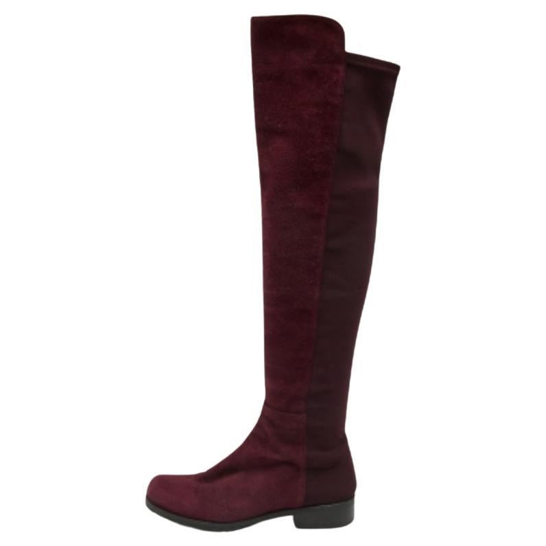 Stuart Weitzman - Stivali al ginocchio in pelle scamosciata borgogna - misura 34,5 in vendita
