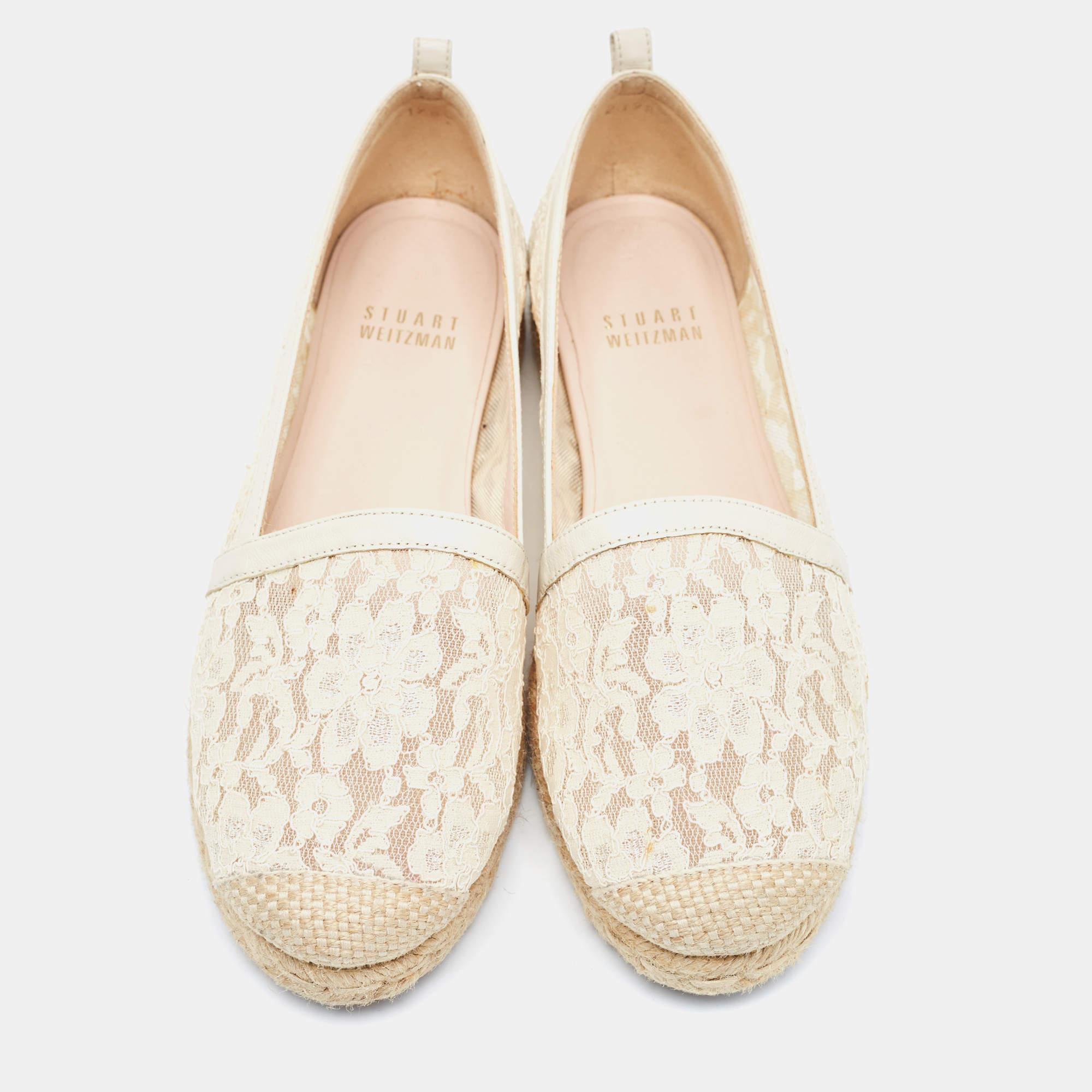 Stuart Weitzman Alpargatas de encaje y malla color crema Talla 35 Beige en venta