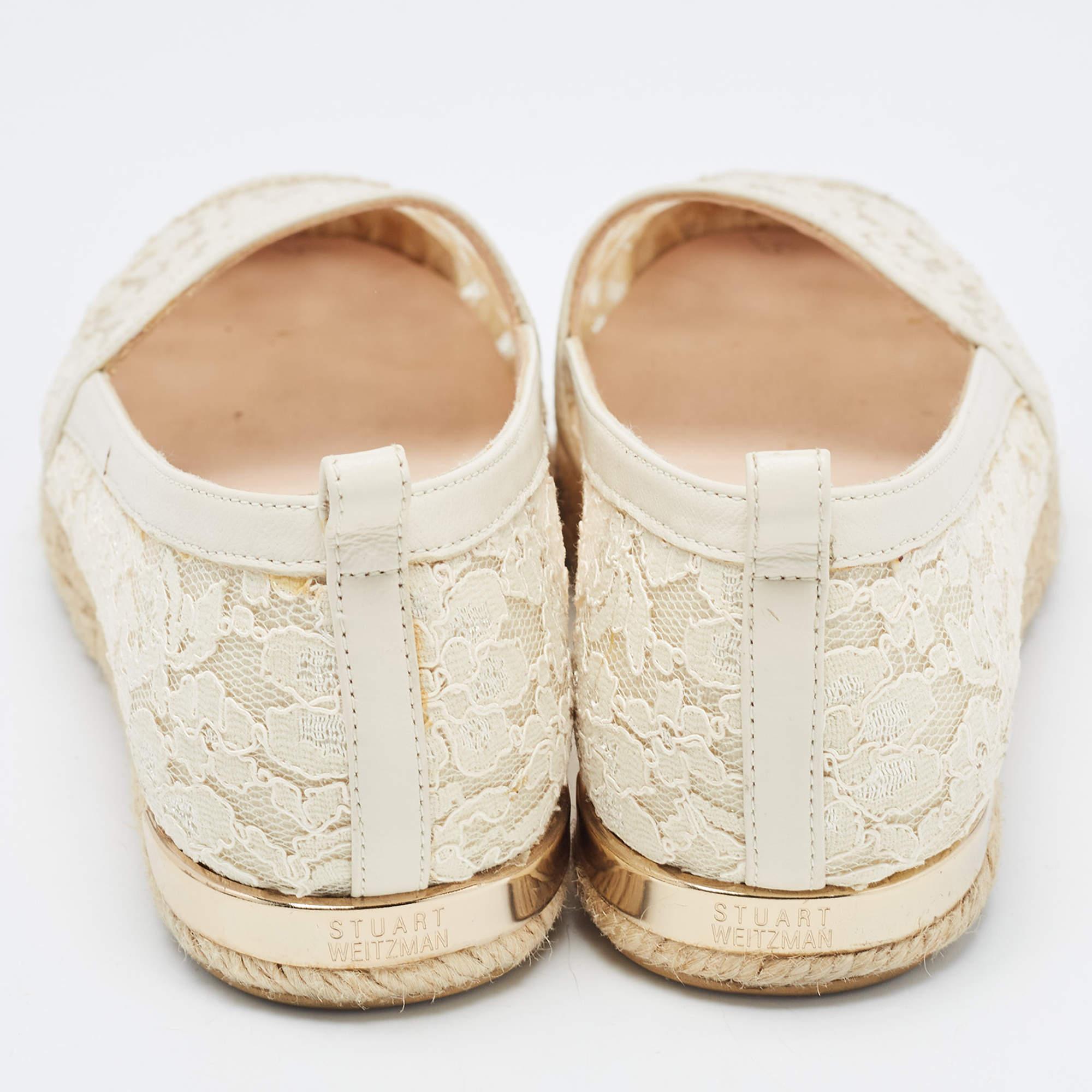 De las mujeres Stuart Weitzman Alpargatas de encaje y malla color crema Talla 35 en venta
