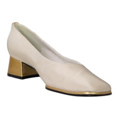 Stuart Weitzman Cream Textured Square Toe Pumps Size US 9