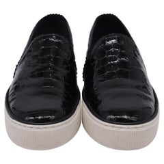 Stuart Weitzman Croc Embossed Nuggets Slip On Sneakers in Black Leather