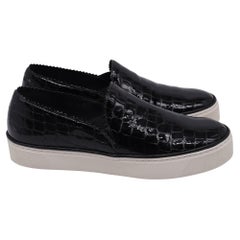 Stuart Weitzman Croc Embossed Nuggets Slip On Sneakers in Black Leather