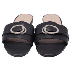Stuart Weitzman Crystal-Embellished Slides in Black Leather