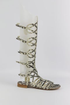 Stuart Weitzman Cutout Snake Effect Leather Sandals Eu 37 Uk 4 Us 7