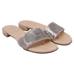 Stuart Weitzman Embellished Slide Flats in Silver Leather