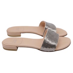 Stuart Weitzman Embellished Slide Flats in Silver Leather