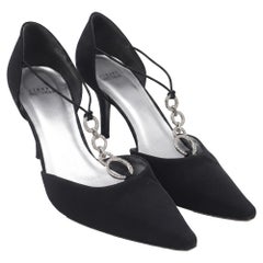 Stuart Weitzman Embellished T-Strap D'Orsay Pumps in Black Satin