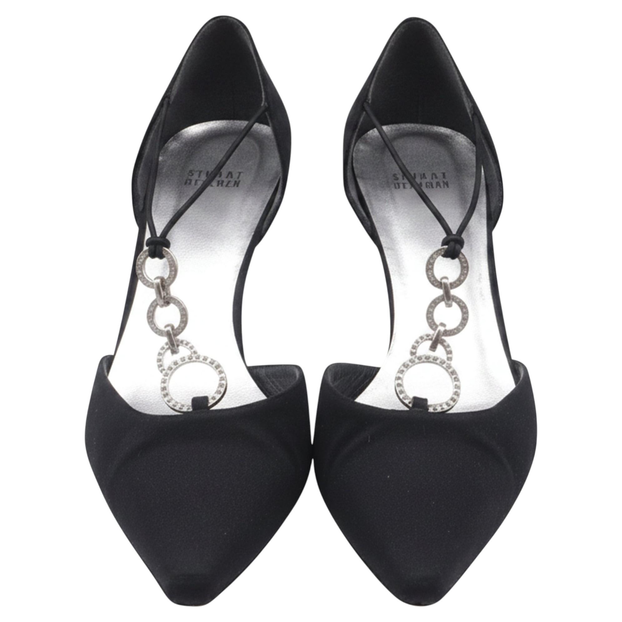 Pre-owned Stuart Weitzman Embellished T-strap D'orsay Pumps In Black Satin