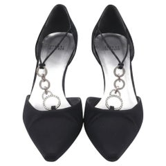 Stuart Weitzman Embellished T-Strap D'Orsay Pumps in Black Satin