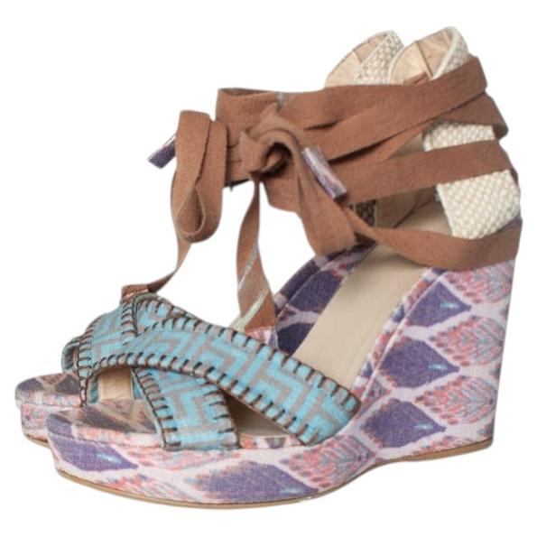 Pre-owned Stuart Weitzman , Ethnic Printed Wedge Sandals In Gray