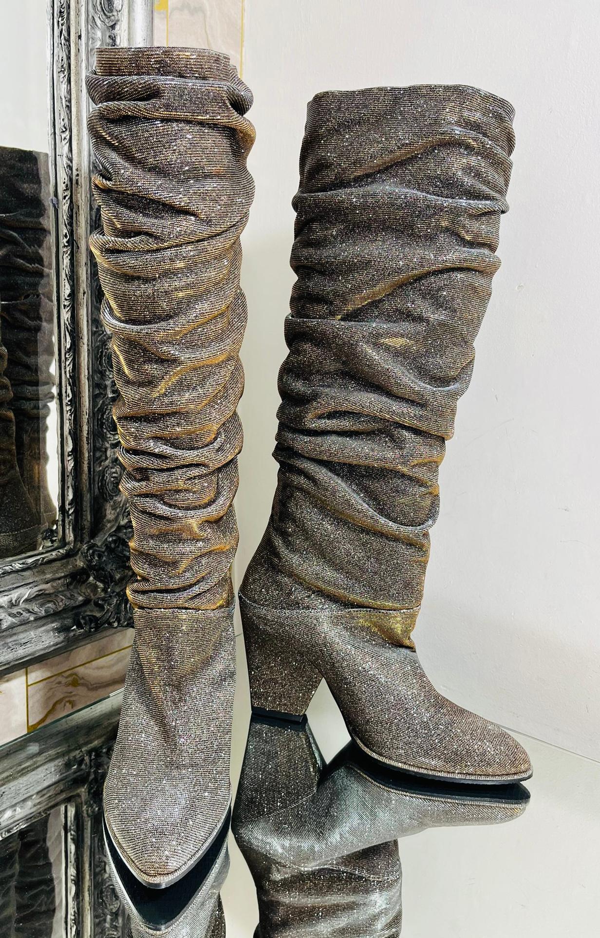 Stuart Weitzman For Russel Bromley Glitter Knee High Boots In Excellent Condition In London, GB