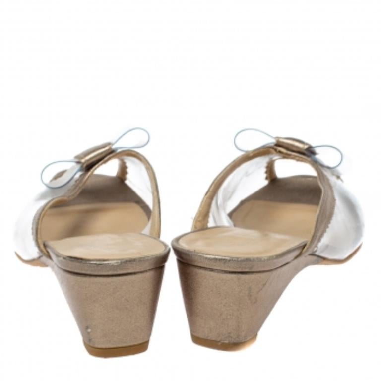Stuart Weitzman Gold and Clear PVC Mules Size 36.5 For Sale 1