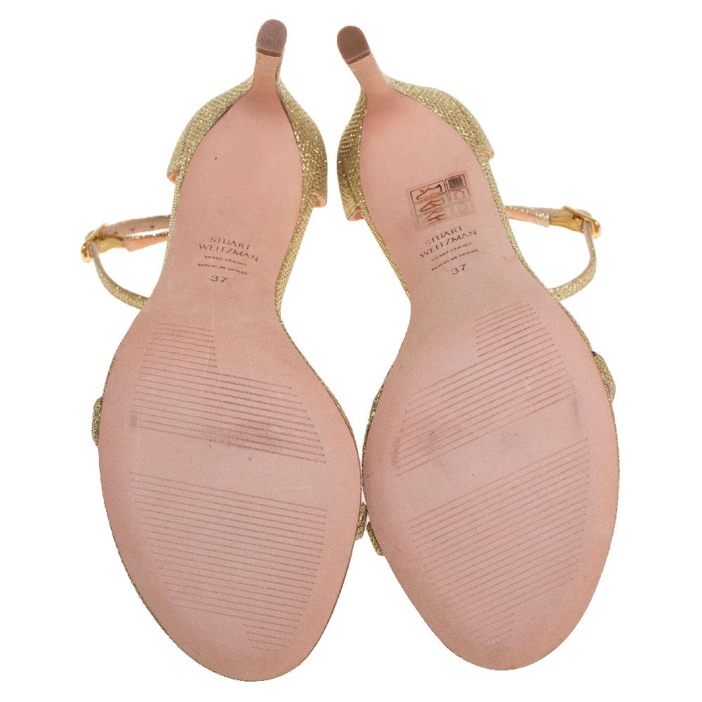 Women's Stuart Weitzman Gold Glitter Ankle Strap Sandals Size 37