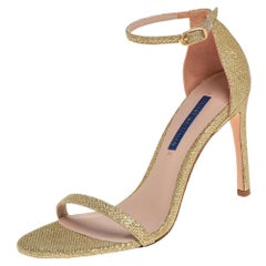 Stuart Weitzman Gold Glitter Ankle Strap Sandals Size 37