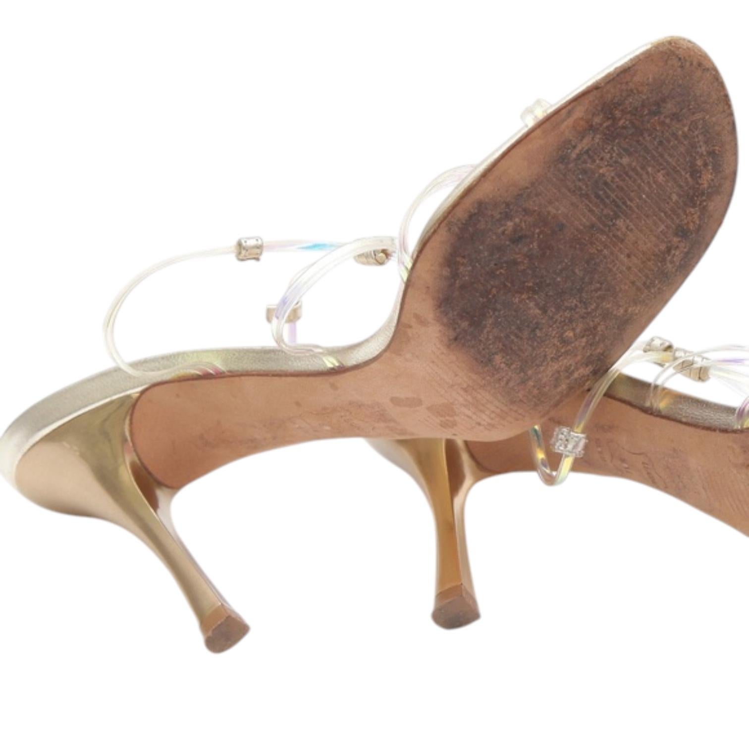 STUART WEITZMAN Gold Leather Plastic Slide Sandals Heels Strappy 8M For Sale 7