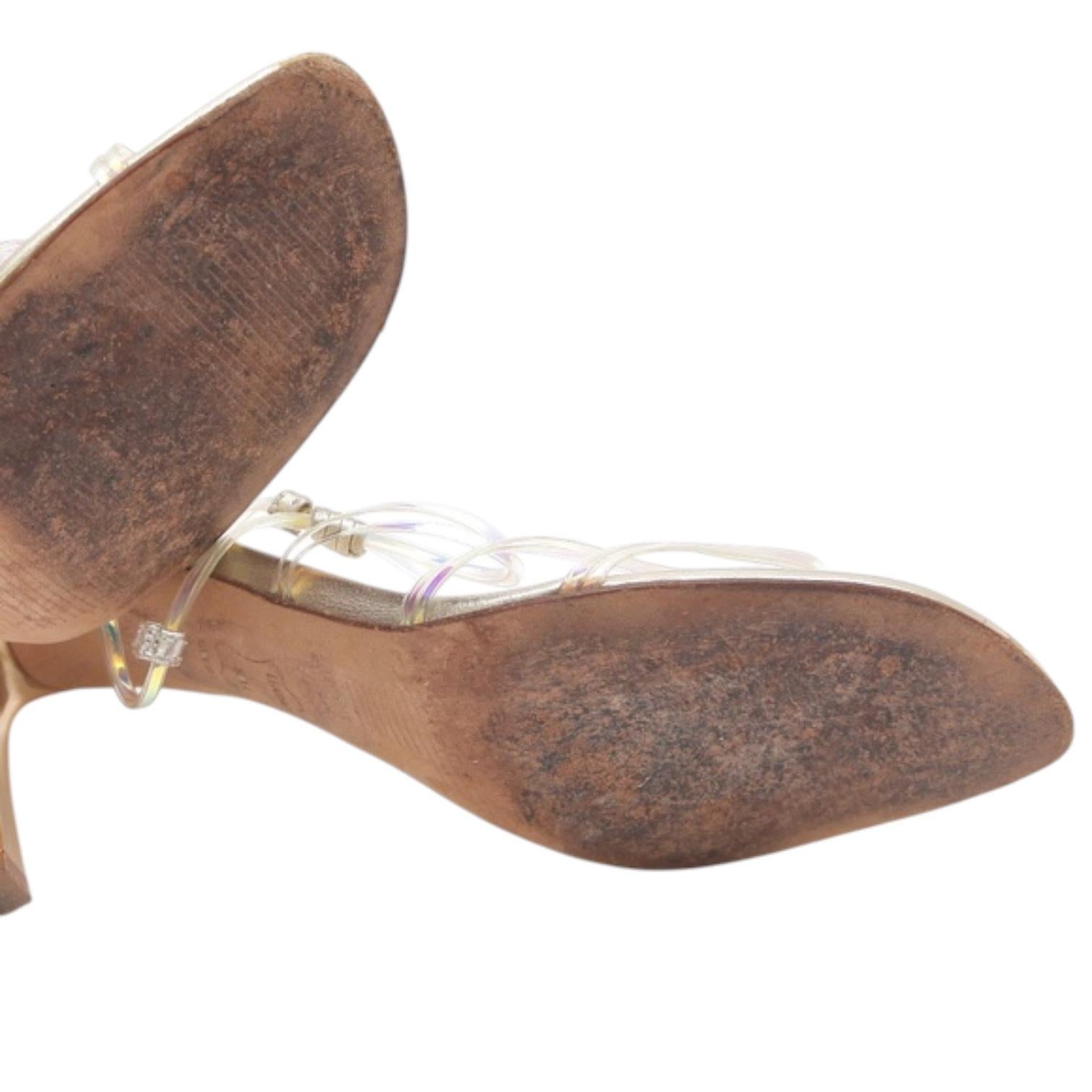 STUART WEITZMAN Gold Leather Plastic Slide Sandals Heels Strappy 8M For Sale 8