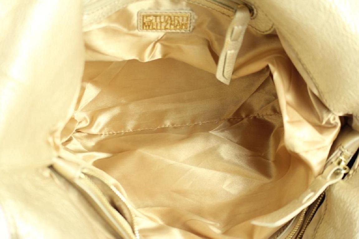 Stuart Weitzman Gold Metallic Lace Ribbon 114misa1025 Beige Shoulder Bag For Sale 1