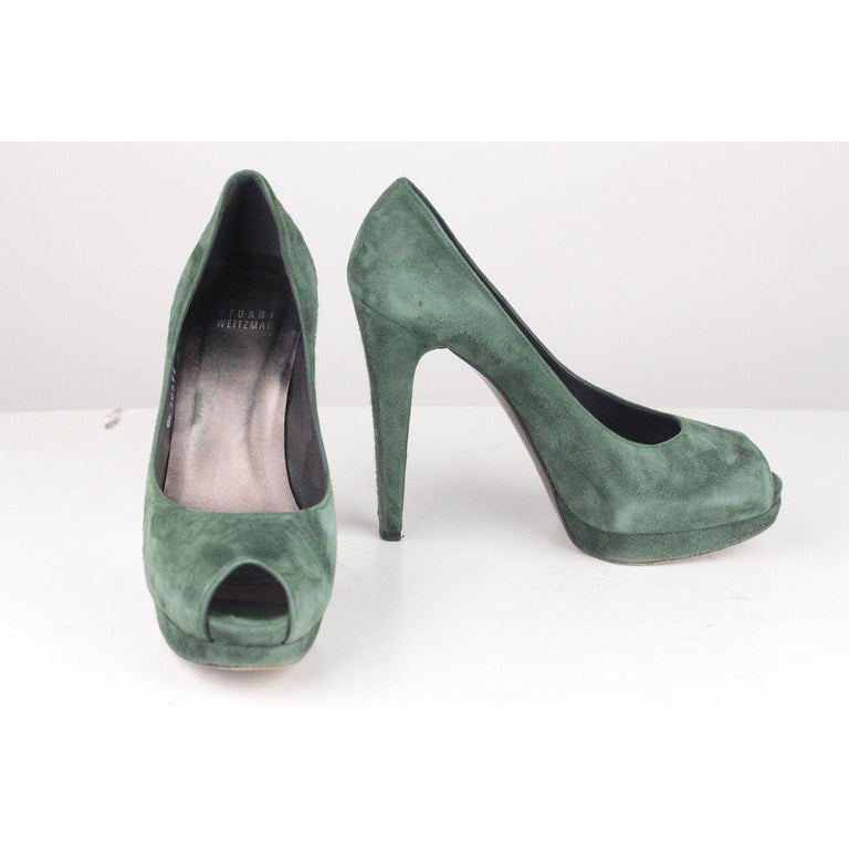 STUART WEITZMAN Green Suede Open Toe Shoes Femina Heels 37