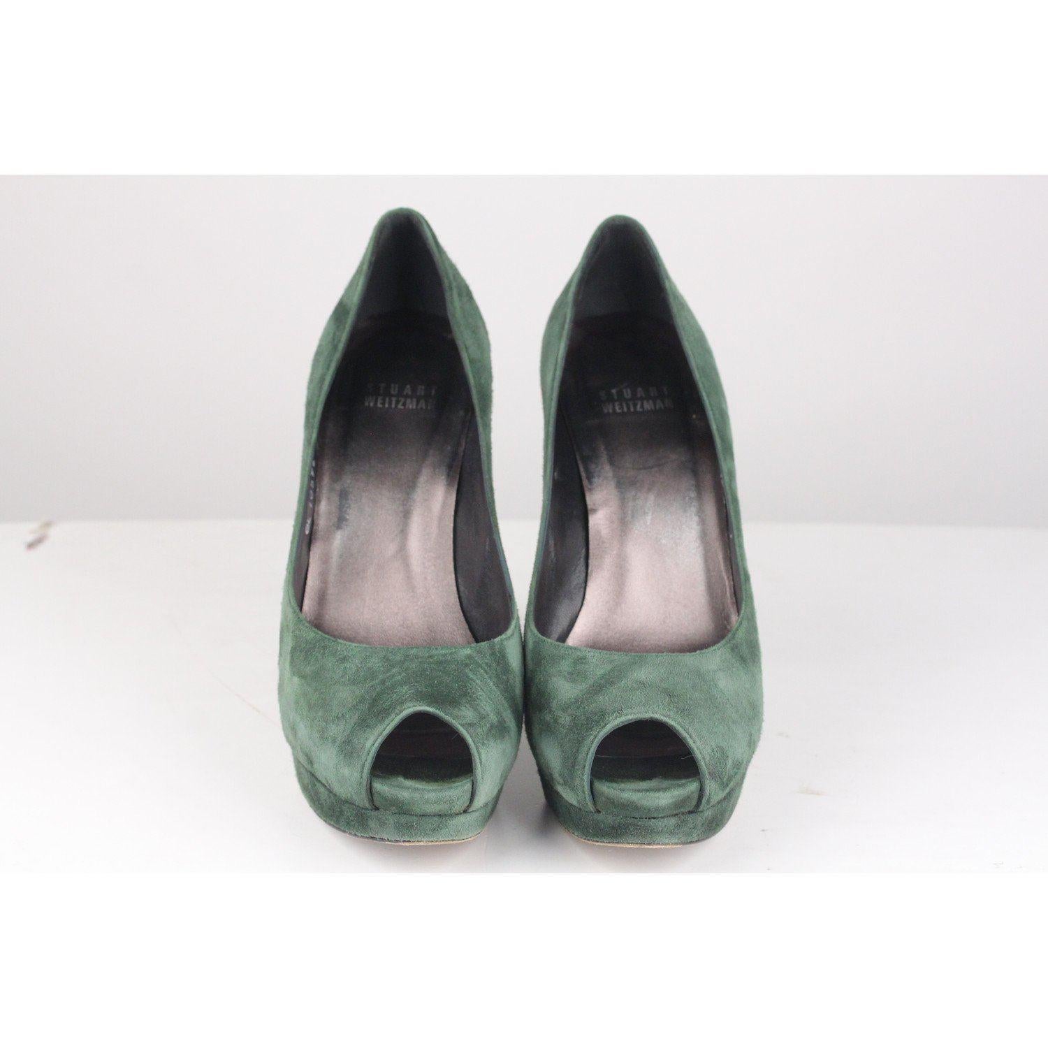 Women's STUART WEITZMAN Green Suede Open Toe Shoes Femina Heels 37.5