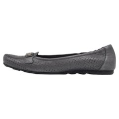 Stuart Weitzman Grey Perforated Leather Crystal Slip On Loafers Size 41