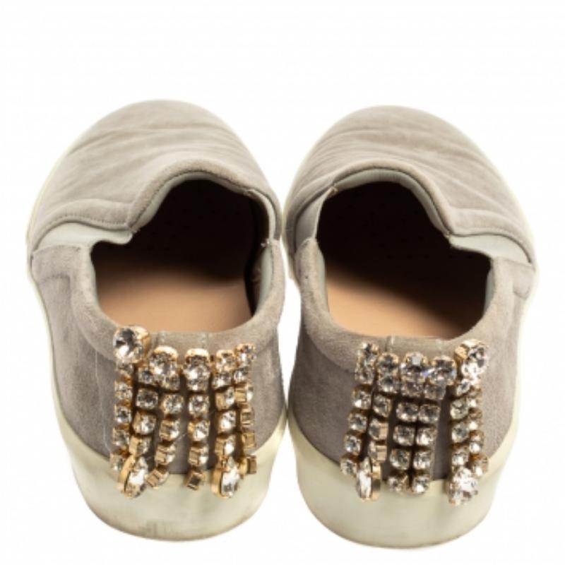 Women's Stuart Weitzman Grey Suede Crystal Slip on Sneakers Size 38 For Sale
