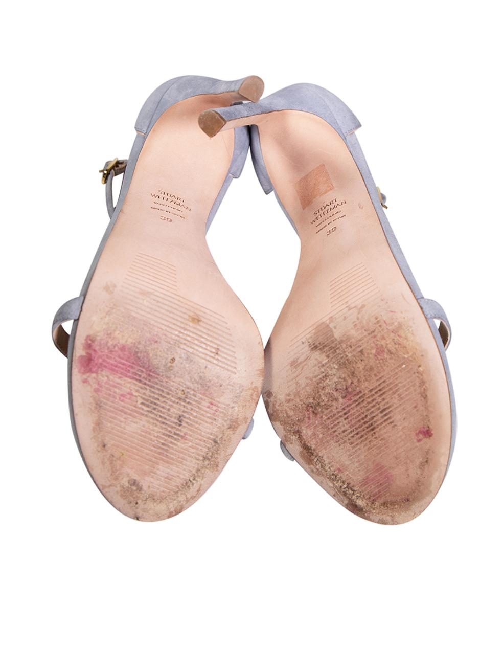 Women's Stuart Weitzman Grey Suede Heeled Strap Sandals Size IT 39 For Sale