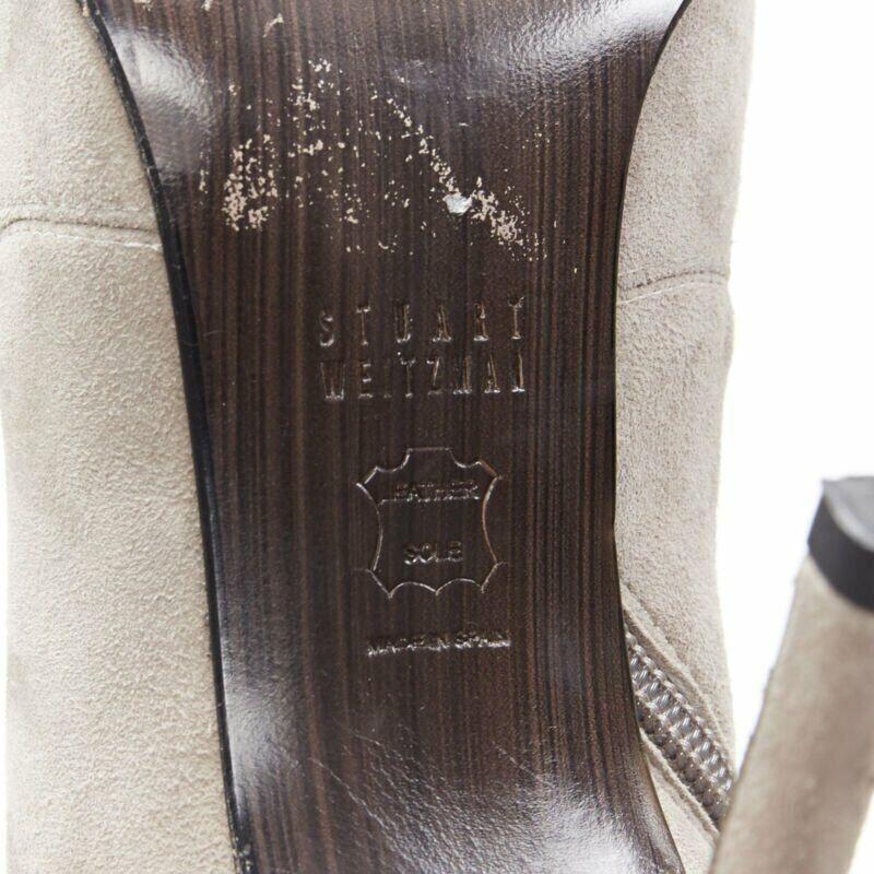 STUART WEITZMAN Bottines Highbeams en daim fossile gris ornées de cristaux EU38.5 en vente 6