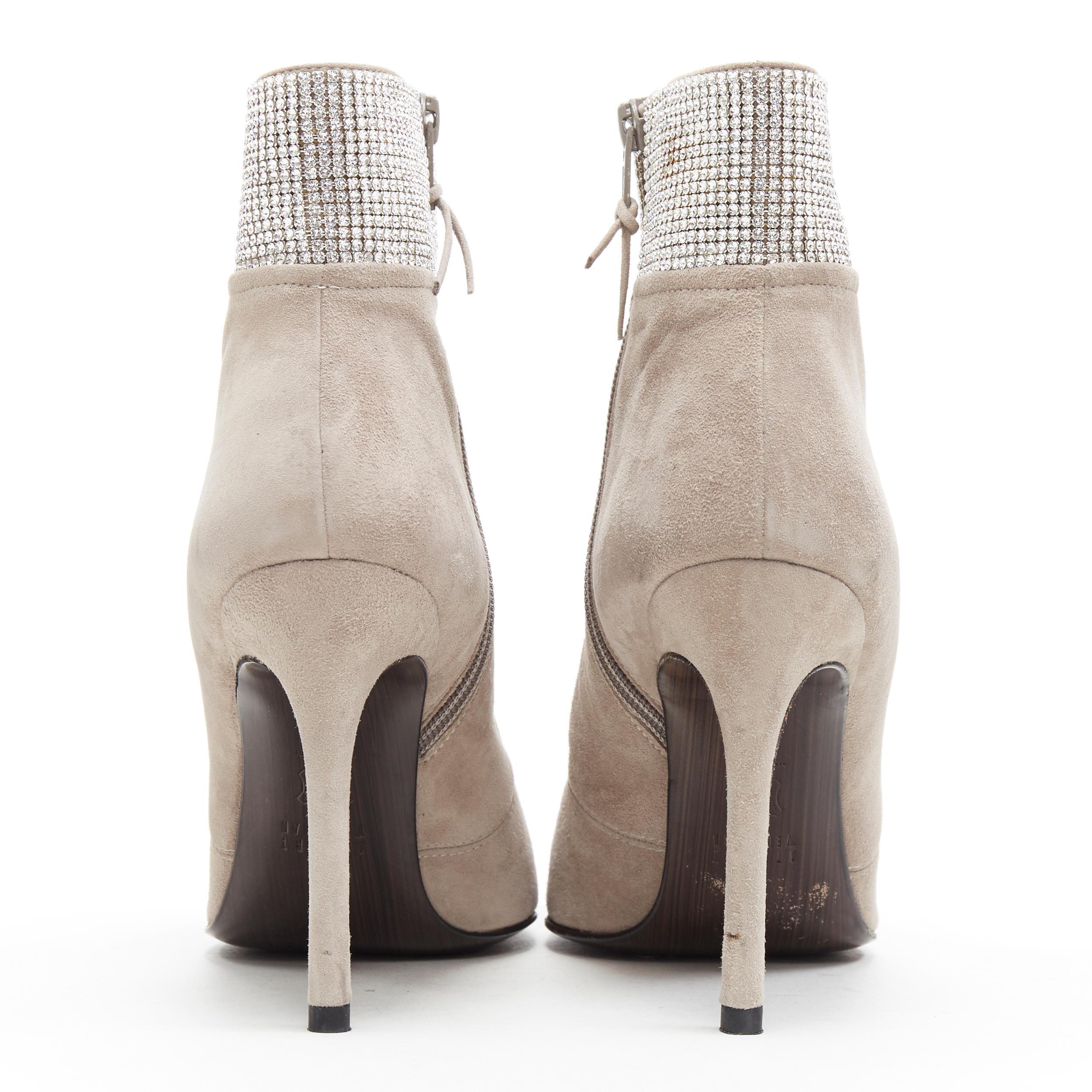STUART WEITZMAN Highbeams grey fossil suede crystal embellished bootie EU38.5 In Excellent Condition In Hong Kong, NT