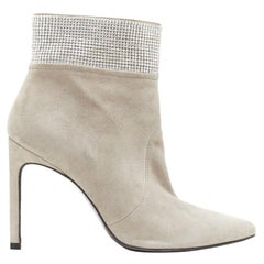 STUART WEITZMAN Highbeams grey fossil suede crystal embellished bootie EU38.5