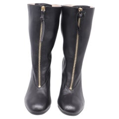 Stuart Weitzman Jett Front-Zipped Mid-Calf Boots in Black Leather