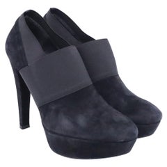 Stuart Weitzman Kilgore Elastic Strap Platform Ankle Boots in Black Suede