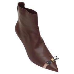 STUART WEITZMAN Leather Brown Boot Kitten Hell Black Bow 7.5 M NEW