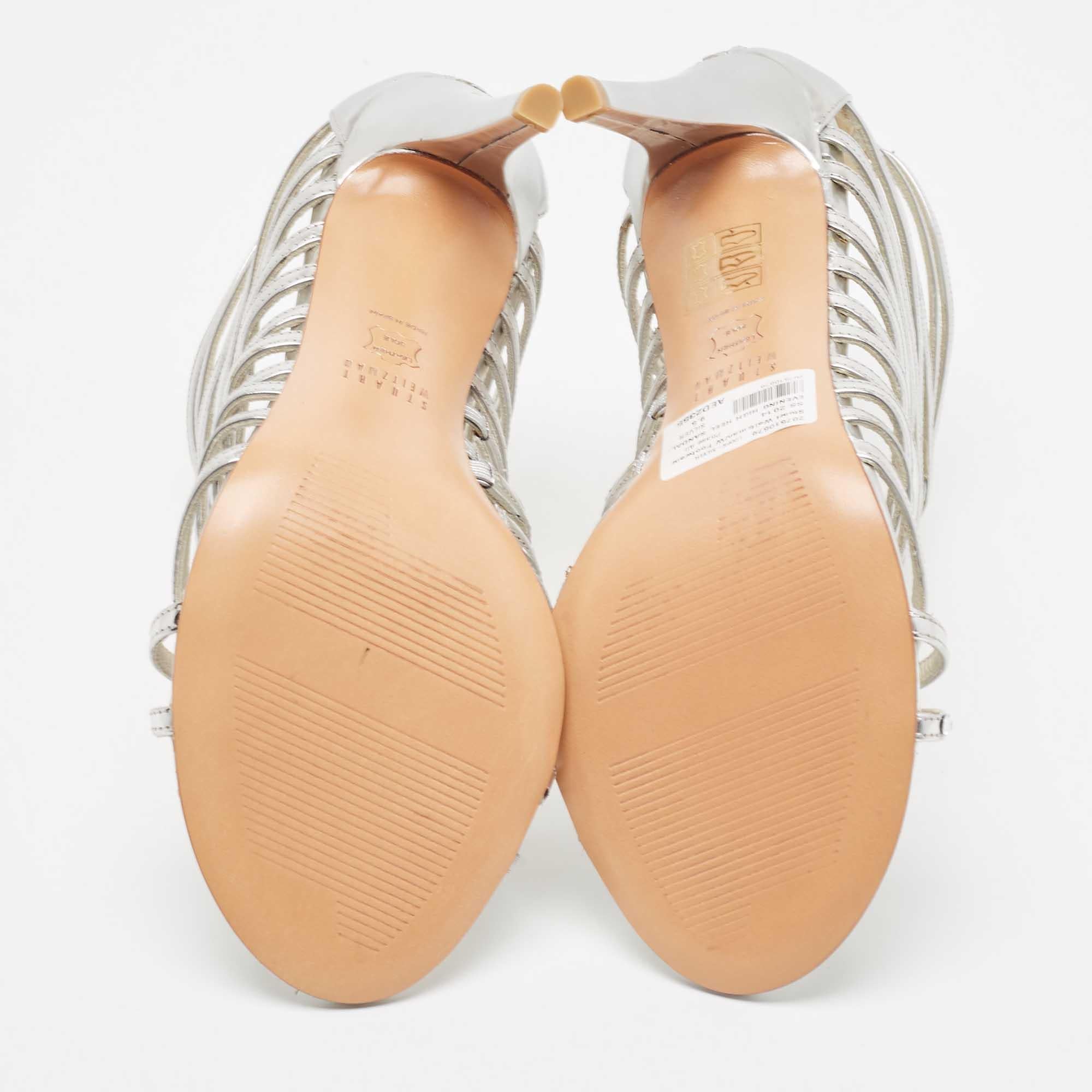 Stuart Weitzman Leather Crystal Embellished Strappy Sandals Size 39.5 For Sale 1