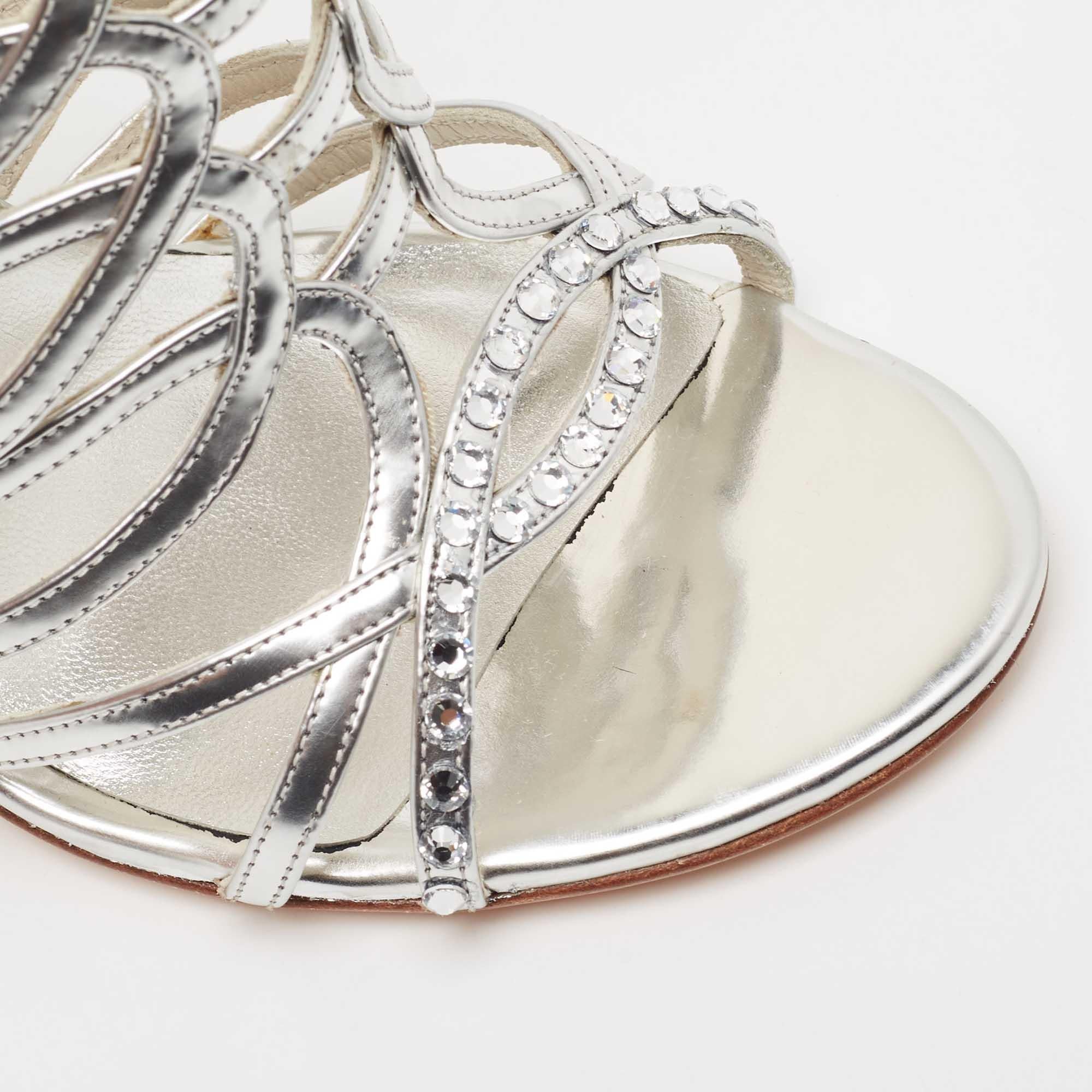 Stuart Weitzman Leather Crystal Embellished Strappy Sandals Size 39.5 For Sale 2