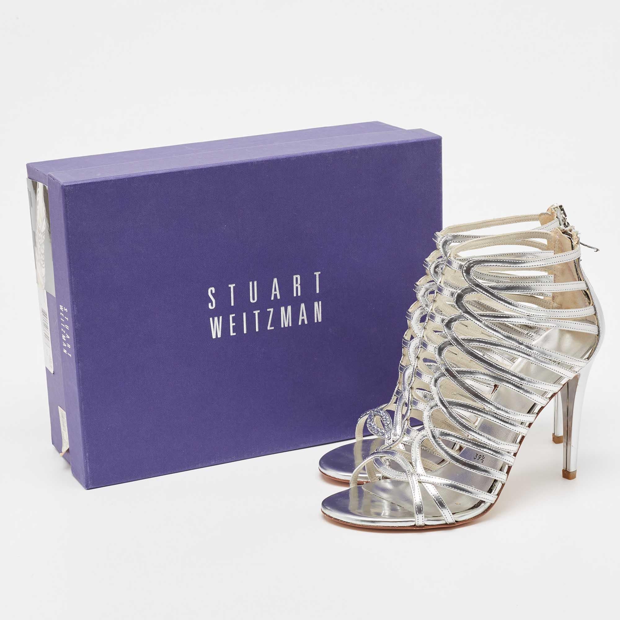 Stuart Weitzman Leather Crystal Embellished Strappy Sandals Size 39.5 For Sale 4